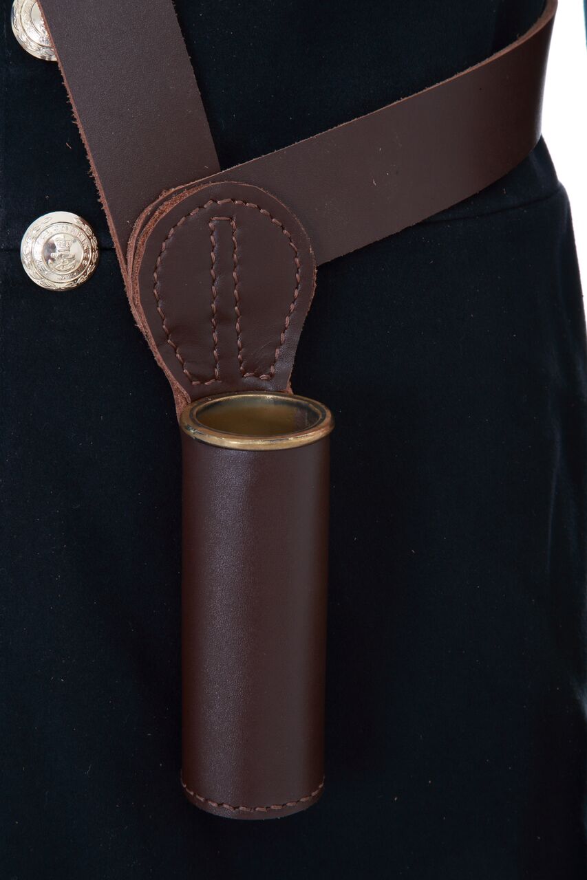 Leather Flag Pole Holder Cross Belt Carrier – Brown, Black, White – Parade Army