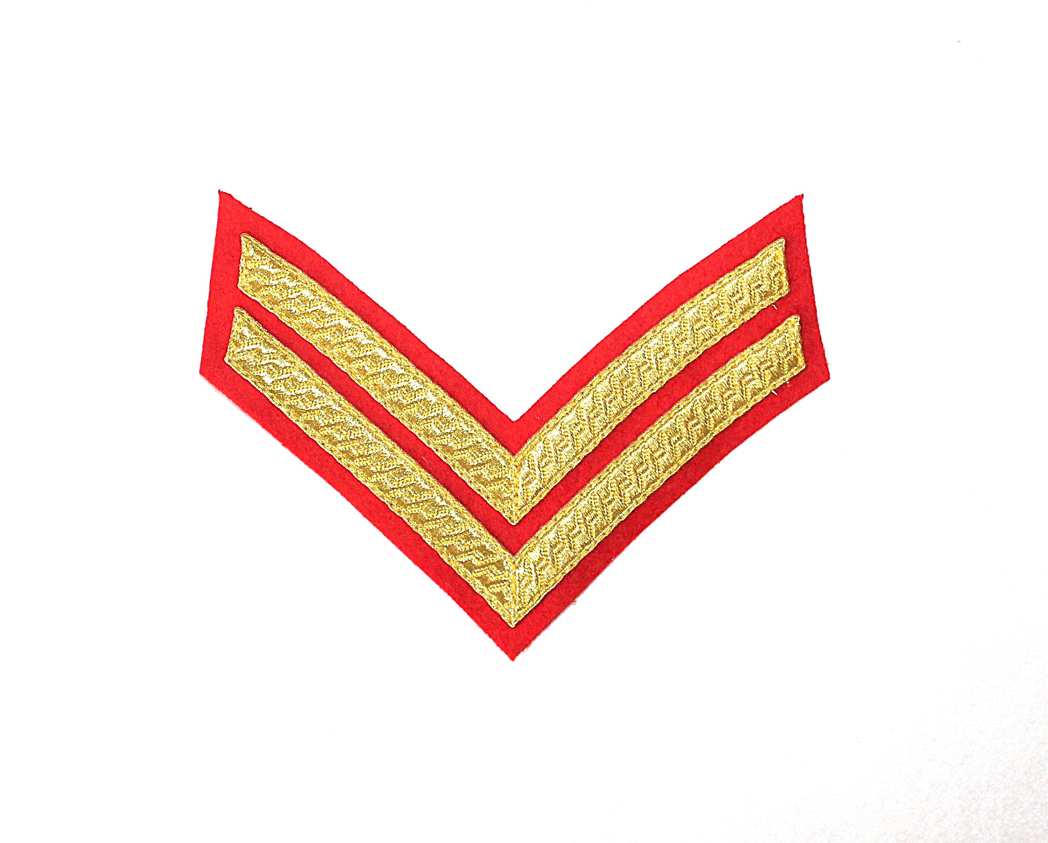 Large Gold on Red, 2 Bar Chevron Badge