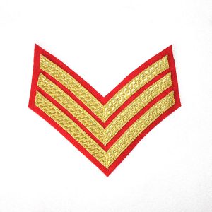 Large Gold on Red, 3 Bar Chevron Badge