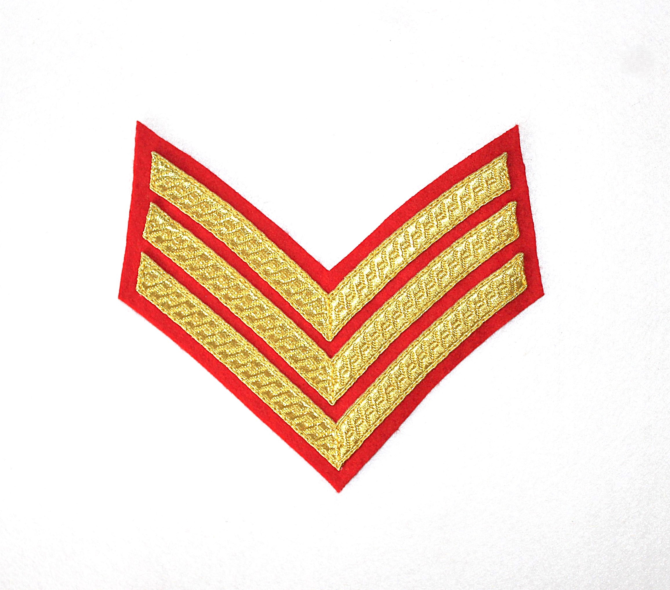 Large Gold on Red, 3 Bar Chevron Badge